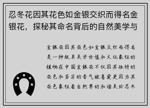 忍冬花因其花色如金银交织而得名金银花，探秘其命名背后的自然美学与文化寓意